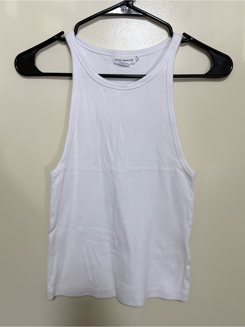 Good American White Ribbed Tank Top